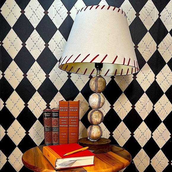 Vintage Baseball Table Lamp with Red Stitch Shade – Americana Sports Decor - Picture 8 of 15